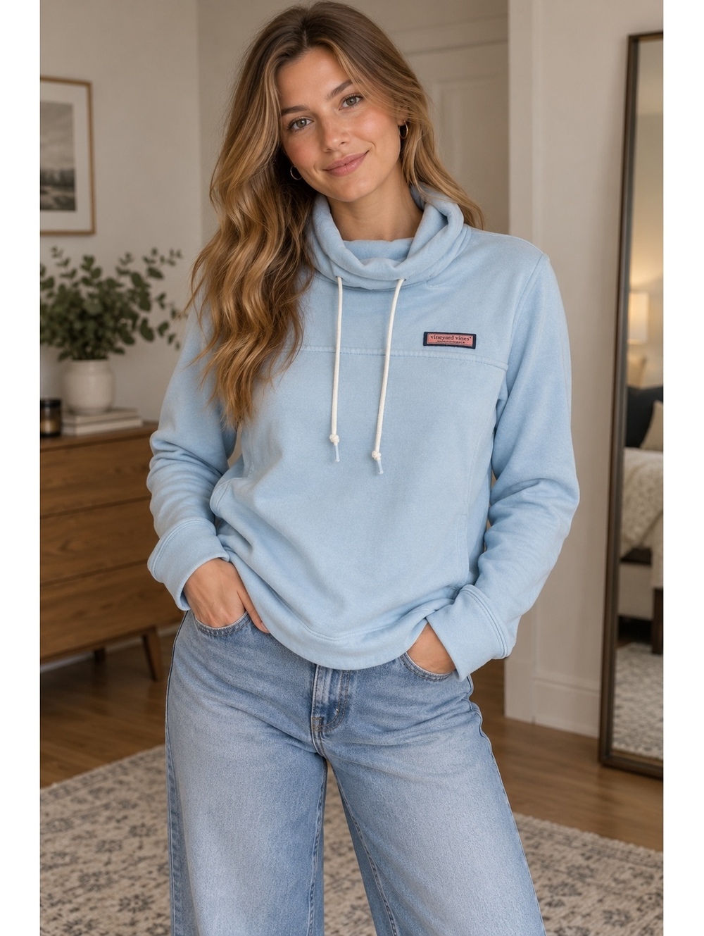 Vineyard Vines Women’s Blue Funnel Neck Pullover Sweatshirt XS Cotton Blend
